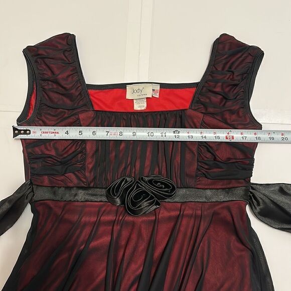 Vintage Jody California knee length red black sheer dress size 13/14 - Picture 11 of 12